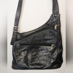 Due Fratelli Vintage 90s Genuine Leather Asymmetrical Shoulder Bag Black Y2K